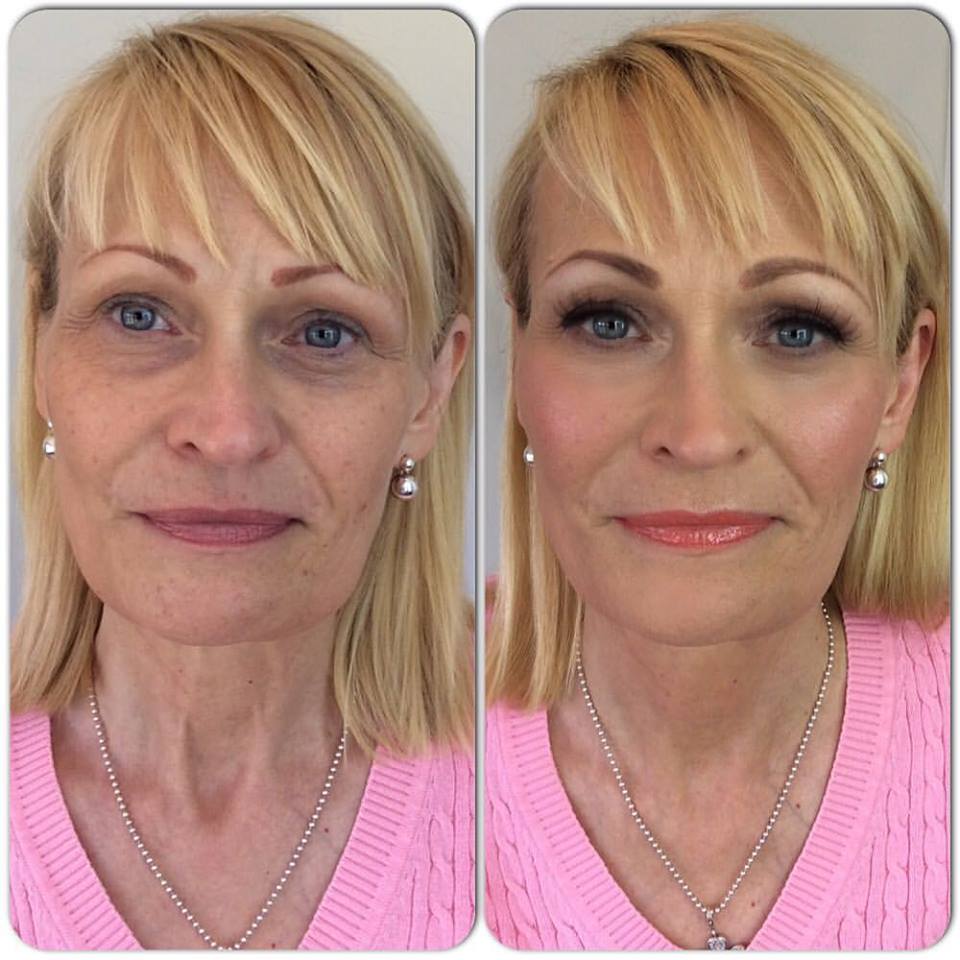 The lovely Sue, before and after makeup.