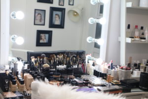 Tina's make-up studio and kit.